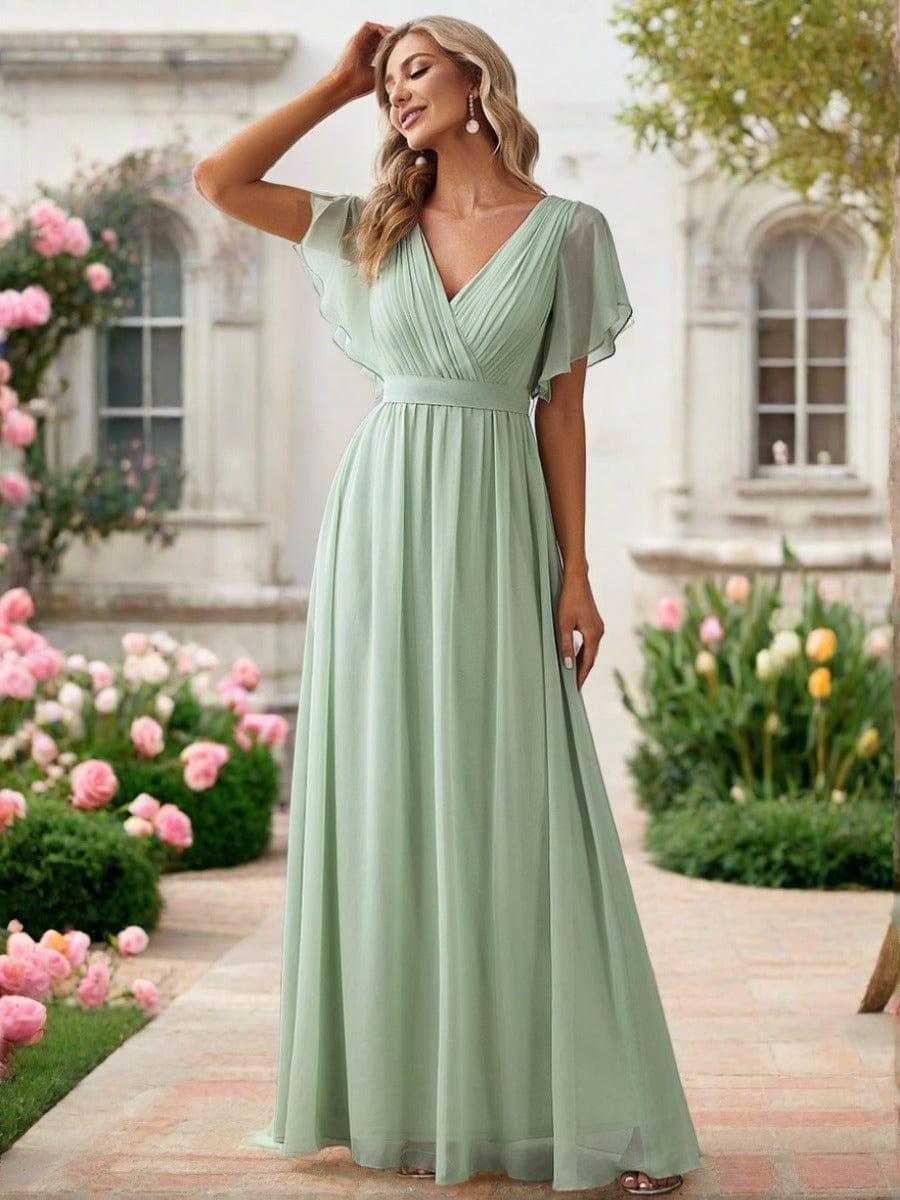 Mint Green Pleated A-Line Evening Dress with Sleeves Bestydress Mint Green Pleated A-Line Evening Dress with Sleeves Bestydress