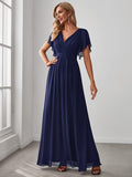 Burnt Orange A-Line Pleated Formal Dress with Belt #color_Navy Blue