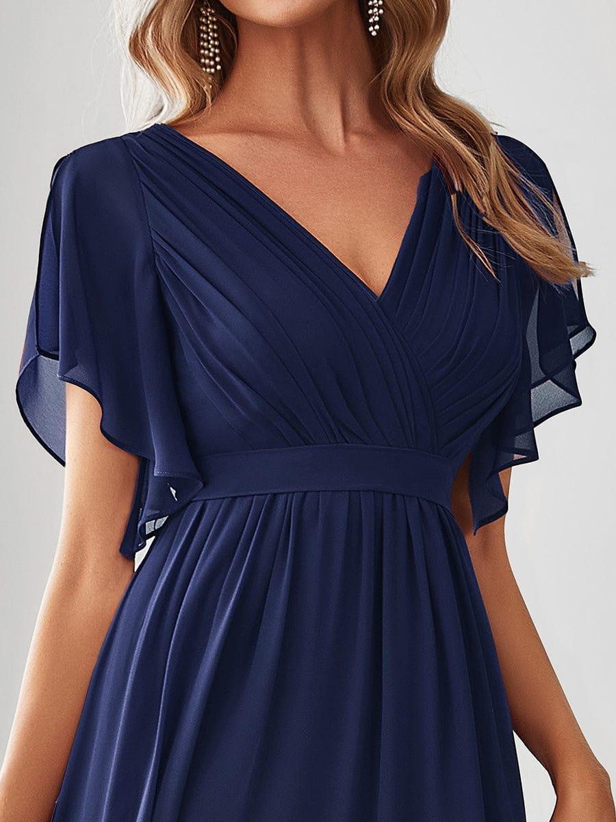 Burnt Orange A-Line Pleated Formal Dress with Belt #color_Navy Blue