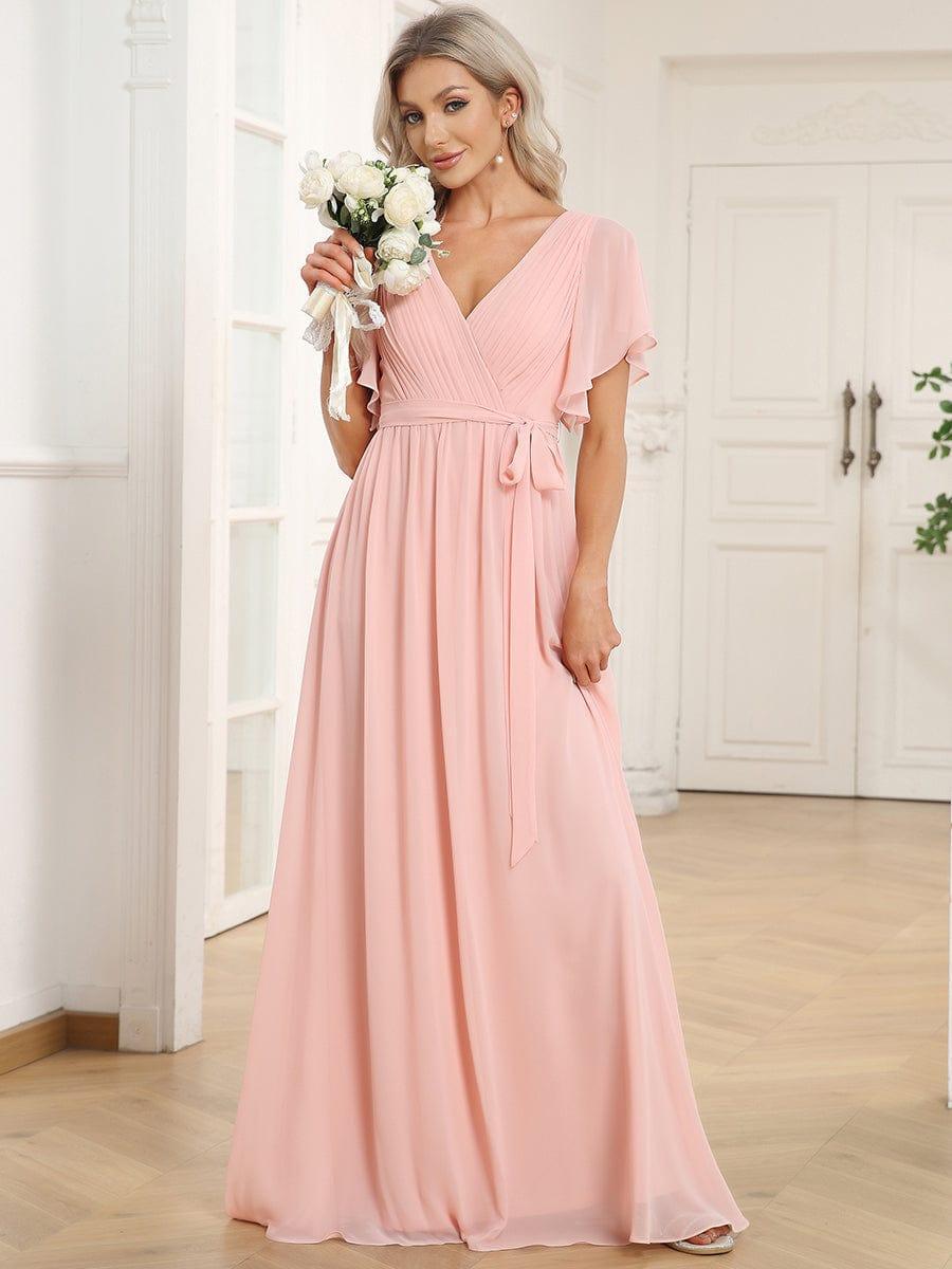 Burgundy V-Neck Chiffon Empire Waist Evening Dress