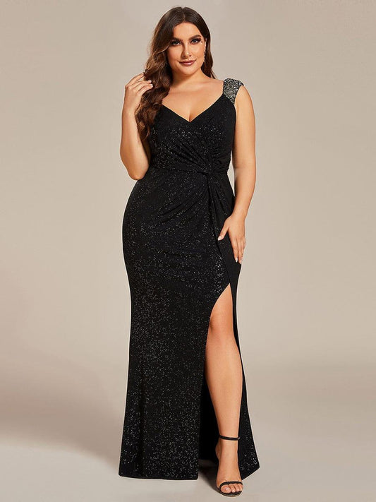 Plus Size Straps Sequin Mermaid Evening Dress with Slit