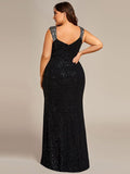 Plus Size Straps Sequin Mermaid Evening Dress with Slit