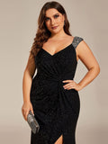 Plus Size Straps Sequin Mermaid Evening Dress with Slit