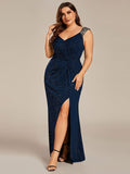 Plus Size Straps Sequin Mermaid Evening Dress with Slit