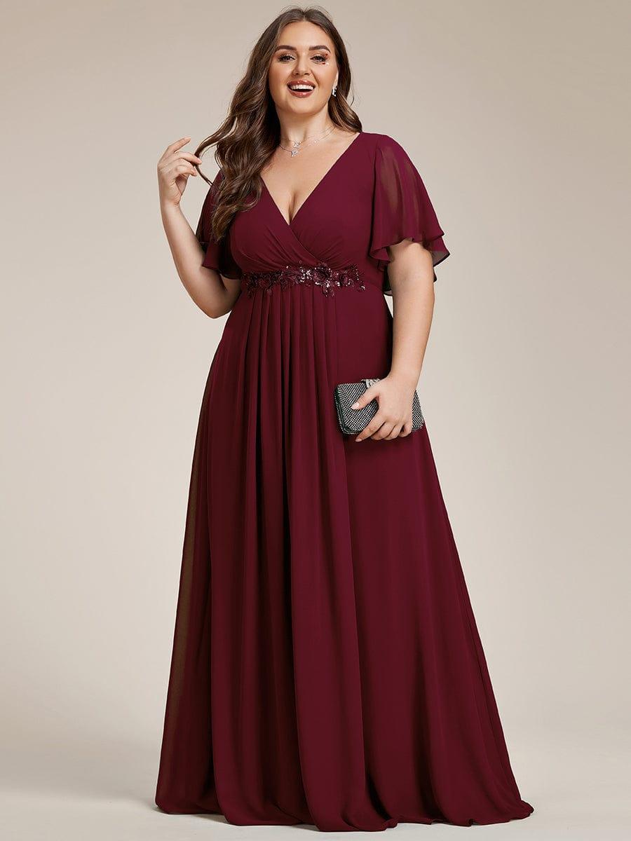 Plus Size V-Neck Waist Applique Chiffon Formal Evening Dress