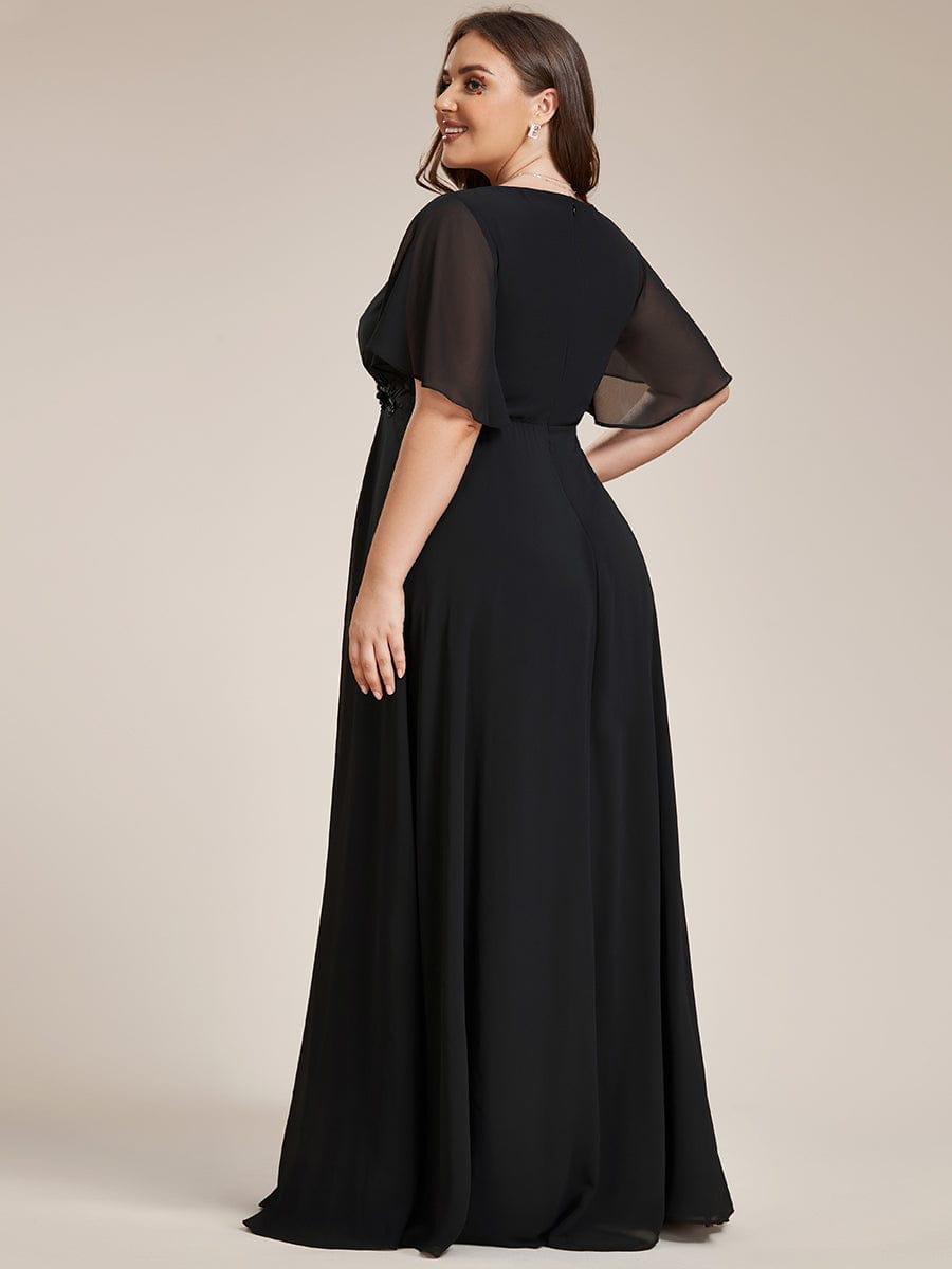 Plus Size V-Neck Waist Applique Chiffon Formal Evening Dress