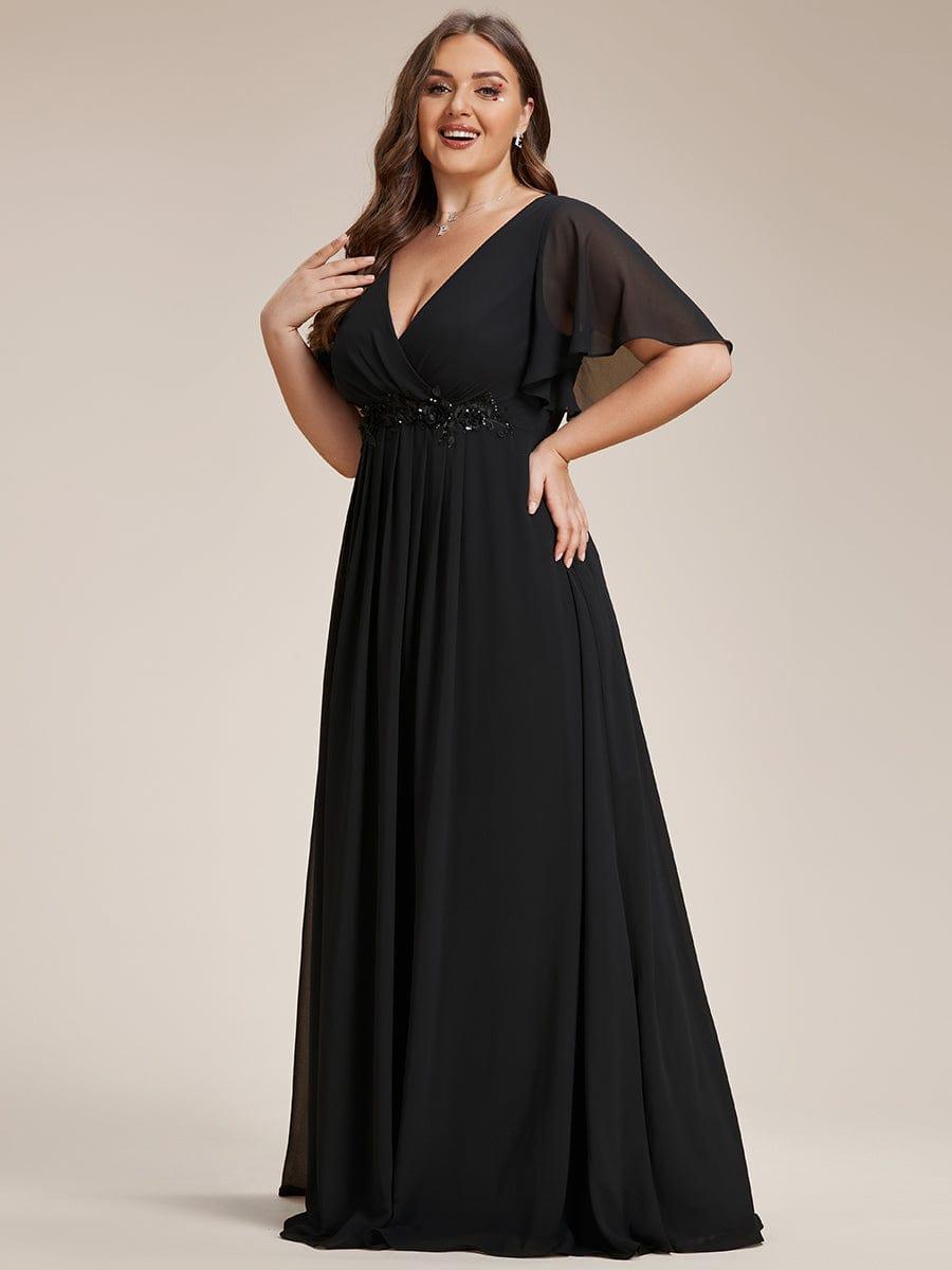 Plus Size V-Neck Waist Applique Chiffon Formal Evening Dress