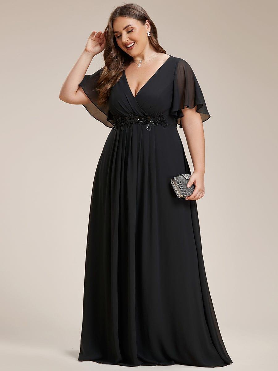 Plus Size V-Neck Waist Applique Chiffon Formal Evening Dress