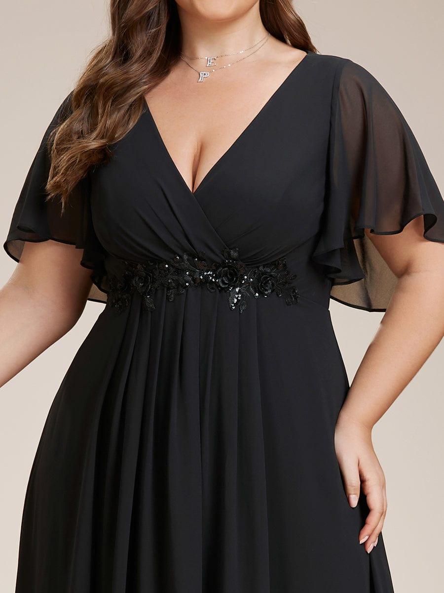 Plus Size V-Neck Waist Applique Chiffon Formal Evening Dress