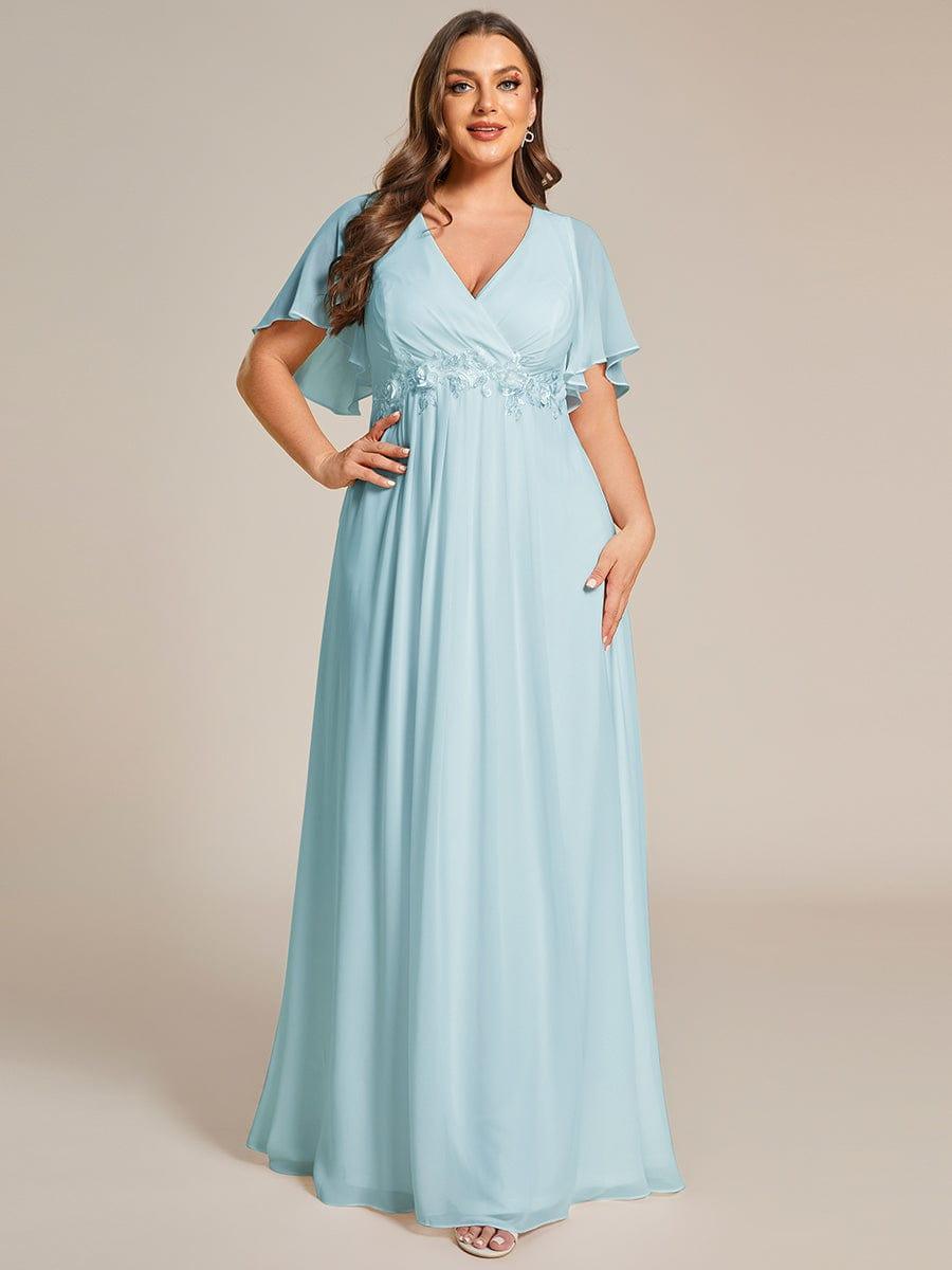 Plus Size V-Neck Waist Applique Chiffon Formal Evening Dress