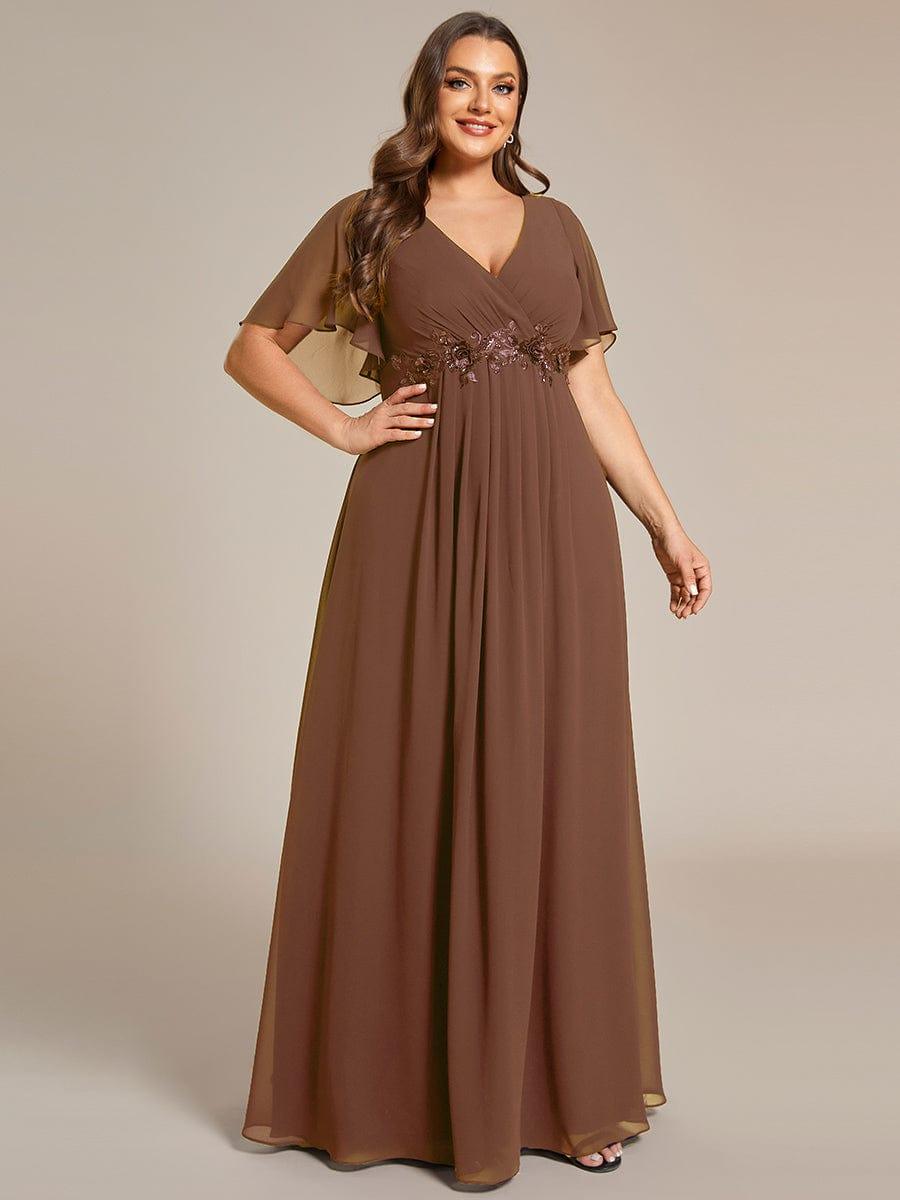 Plus Size V-Neck Waist Applique Chiffon Formal Evening Dress