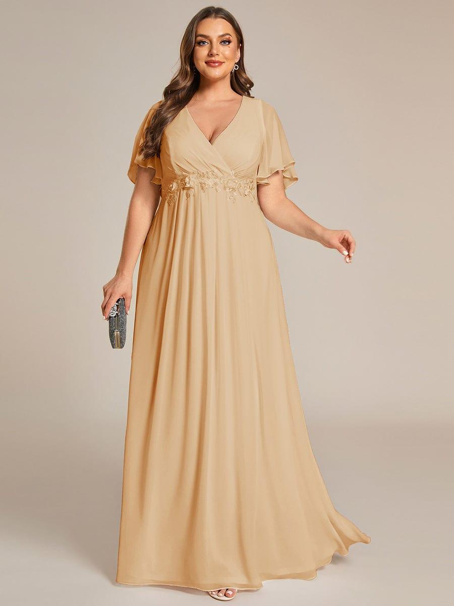Plus Size V-Neck Waist Applique Chiffon Formal Evening Dress