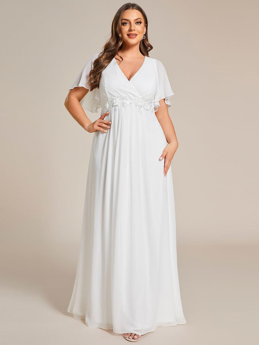 Plus Size V-Neck Waist Applique Chiffon Formal Evening Dress
