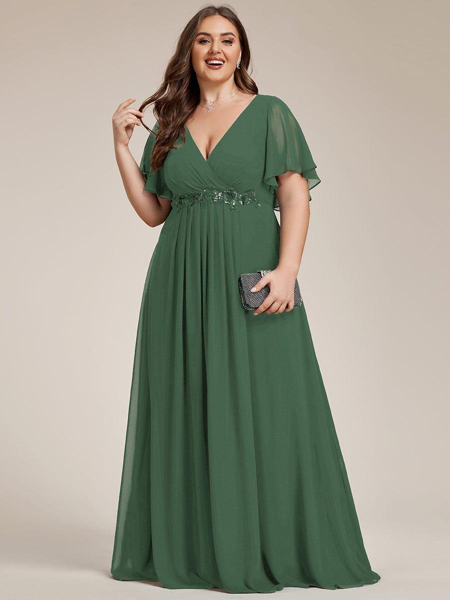 Plus Size V-Neck Waist Applique Chiffon Formal Evening Dress