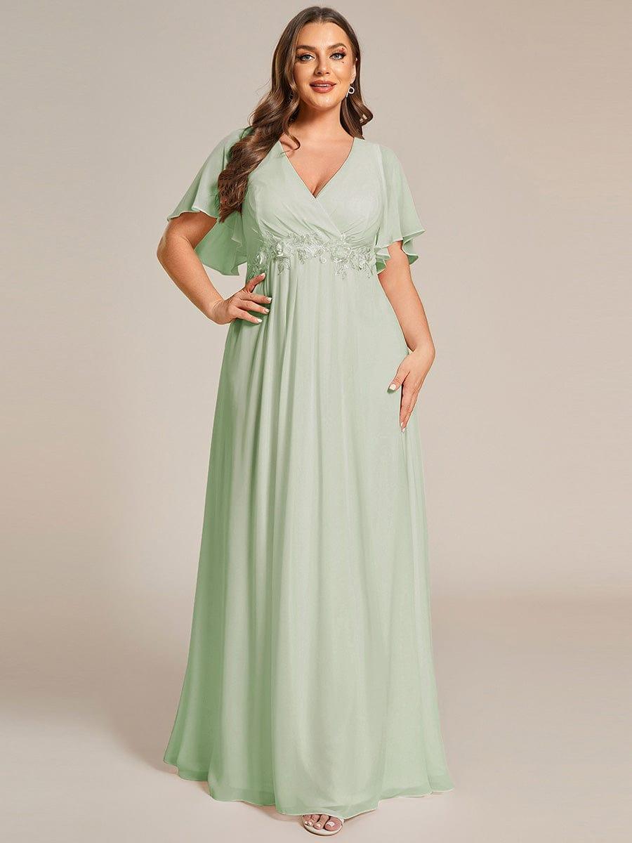 Plus Size V-Neck Waist Applique Chiffon Formal Evening Dress