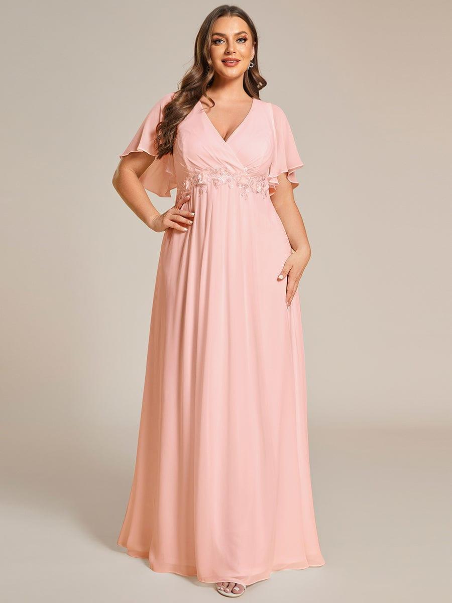 Plus Size V-Neck Waist Applique Chiffon Formal Evening Dress