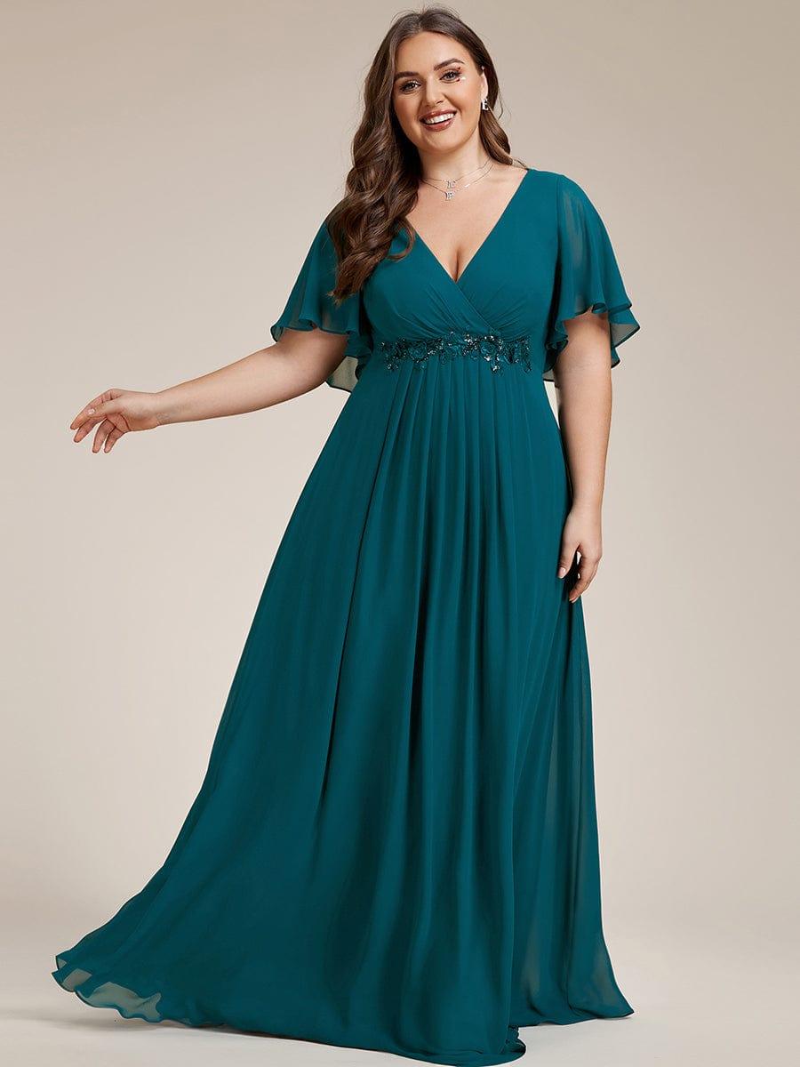 Plus Size V-Neck Waist Applique Chiffon Formal Evening Dress