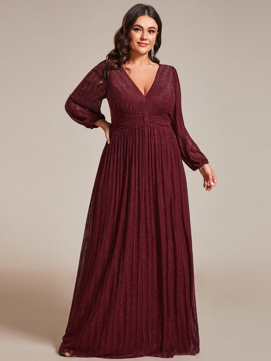 Plus Size Glitter V-Neck Empire Waist Ruched A-Line Evening Dress
