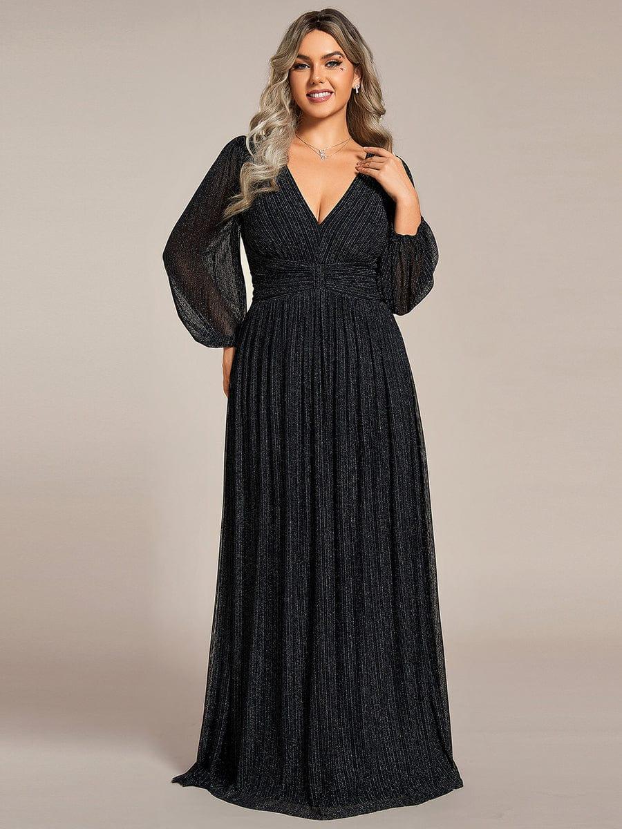 Plus Size Glitter V-Neck Empire Waist Ruched A-Line Evening Dress