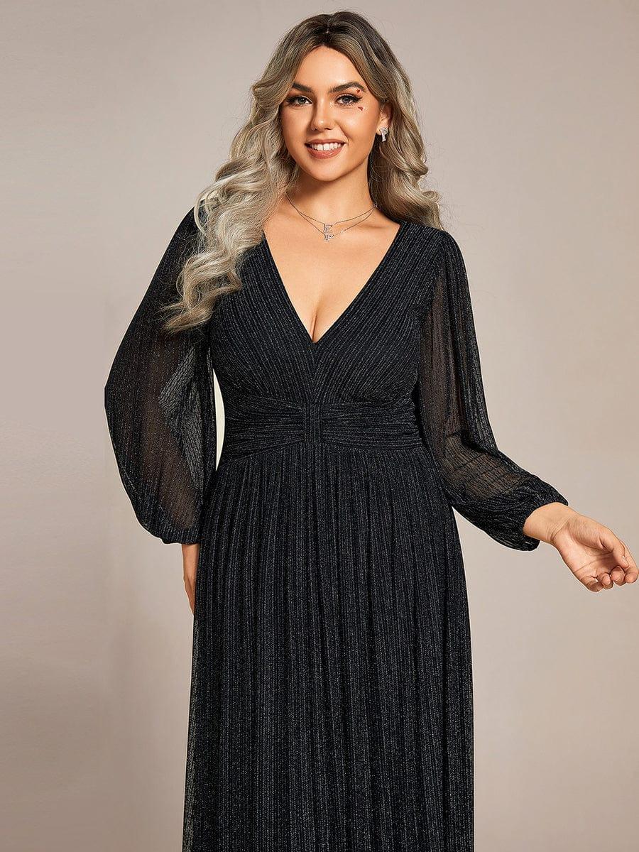 Plus Size Glitter V-Neck Empire Waist Ruched A-Line Evening Dress