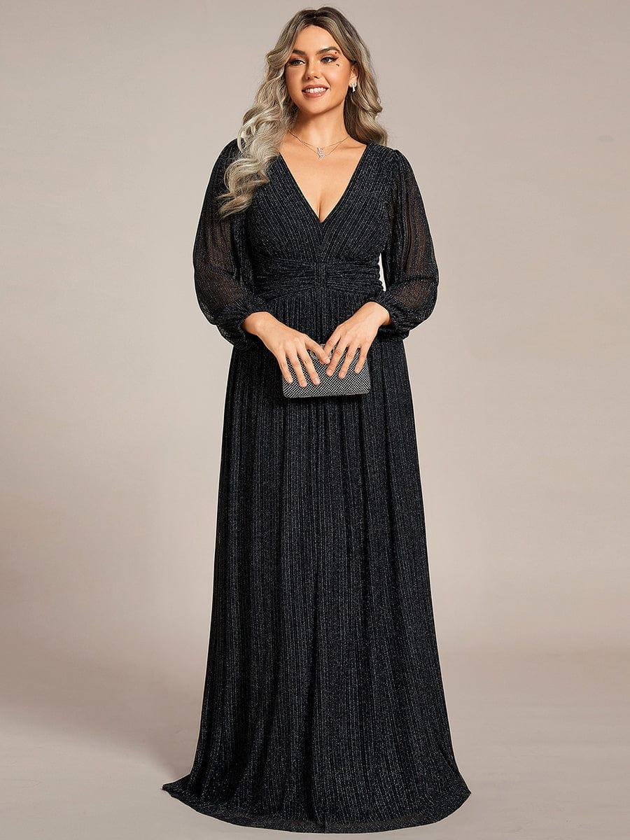 Plus Size Glitter V-Neck Empire Waist Ruched A-Line Evening Dress