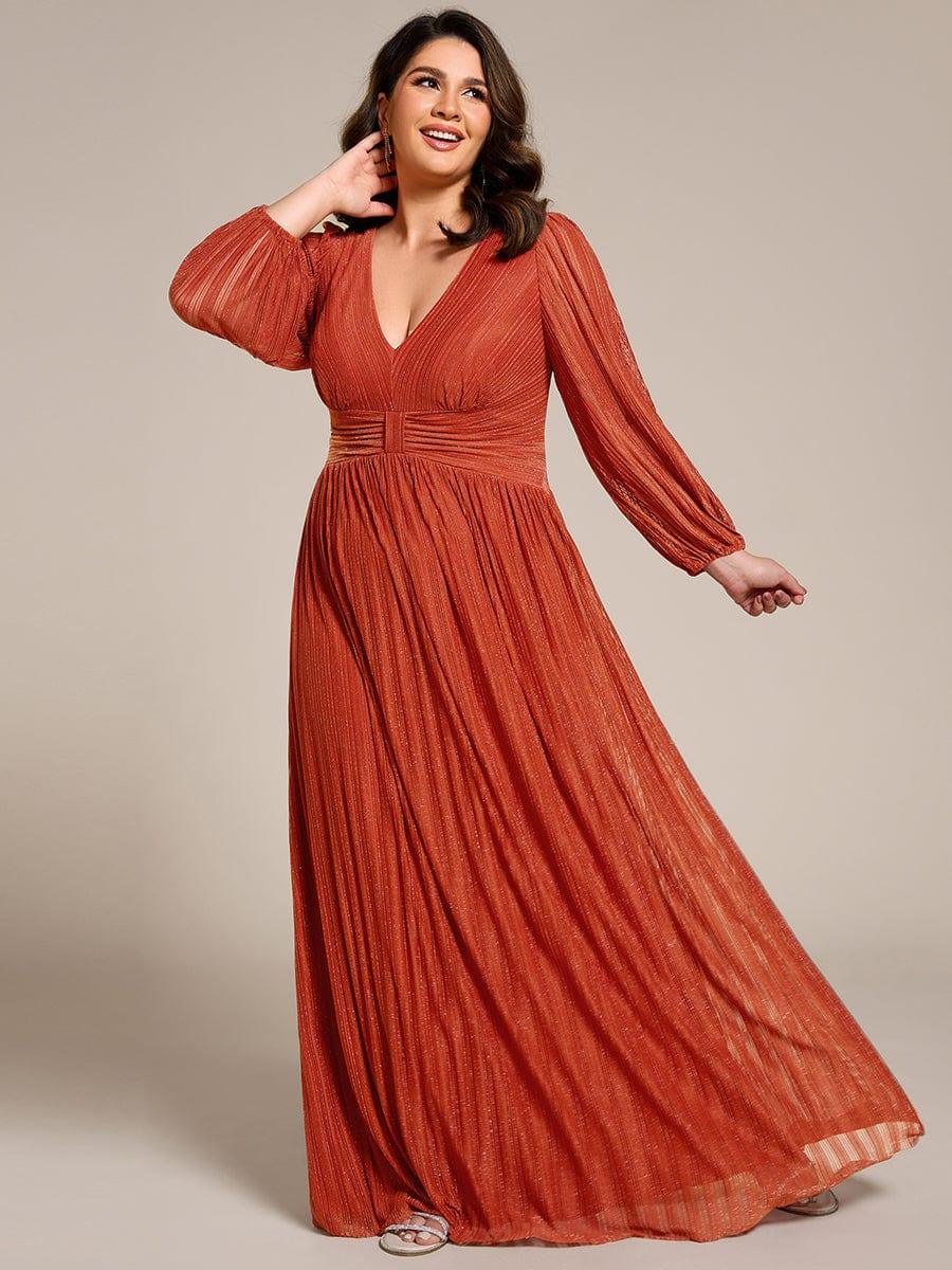 Plus Size Glitter V-Neck Empire Waist Ruched A-Line Evening Dress