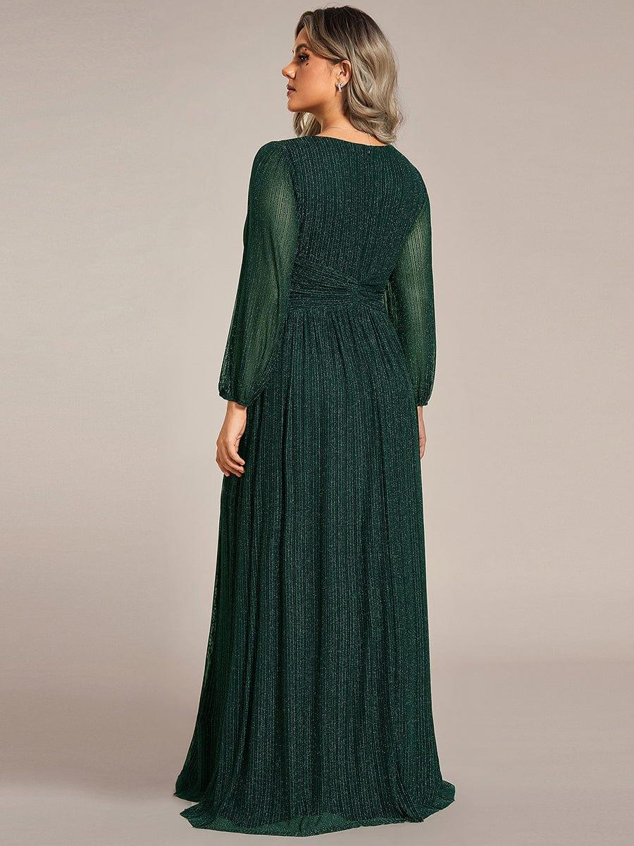 Plus Size Glitter V-Neck Empire Waist Ruched A-Line Evening Dress