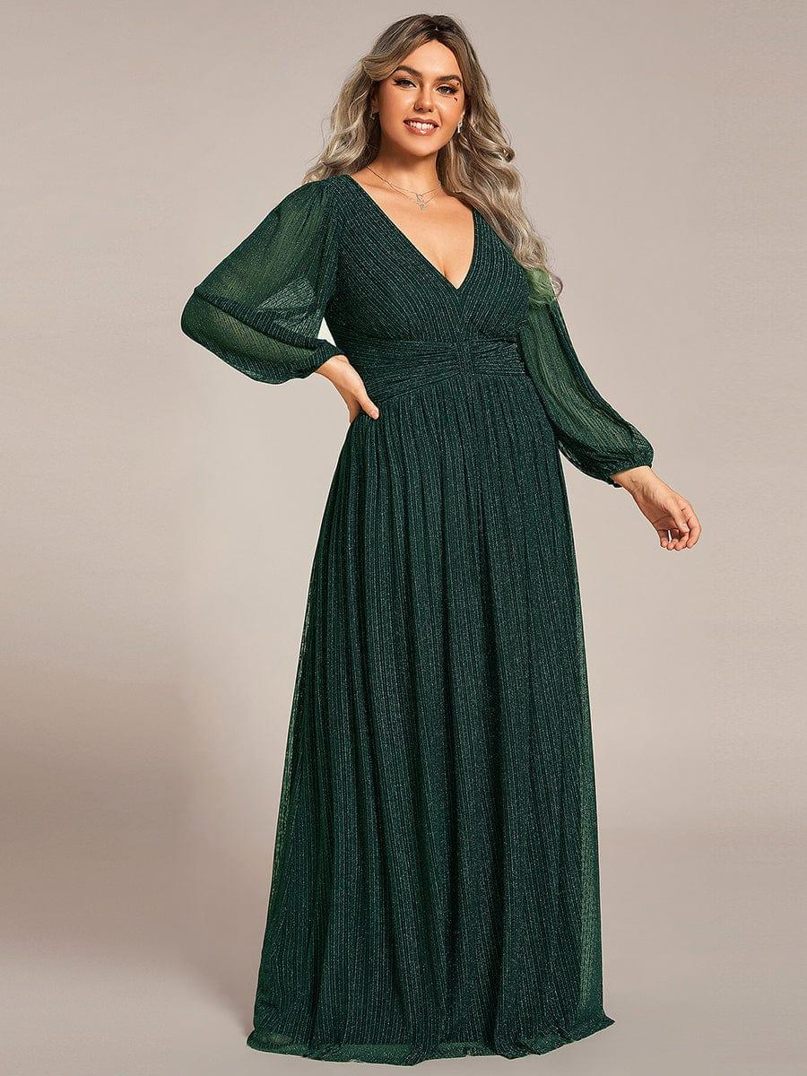 Plus Size Glitter V-Neck Empire Waist Ruched A-Line Evening Dress