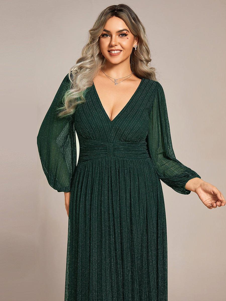 Plus Size Glitter V-Neck Empire Waist Ruched A-Line Evening Dress