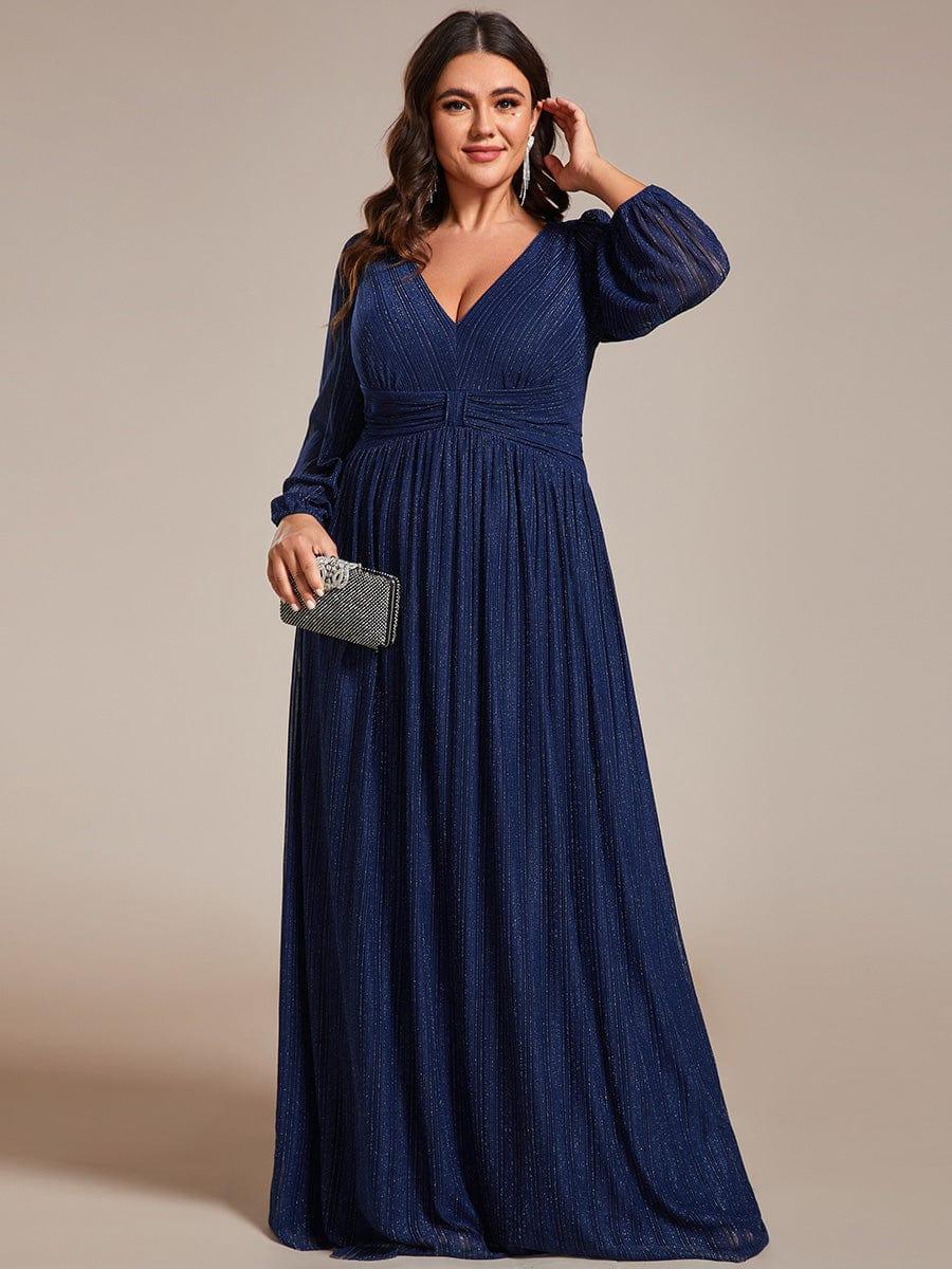Plus Size Glitter V-Neck Empire Waist Ruched A-Line Evening Dress