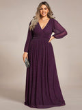 Plus Size Glitter V-Neck Empire Waist Ruched A-Line Evening Dress