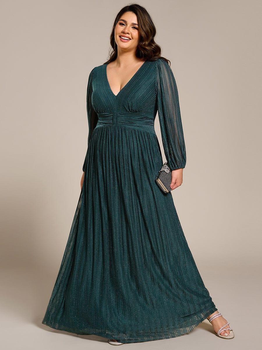 Plus Size Glitter V-Neck Empire Waist Ruched A-Line Evening Dress