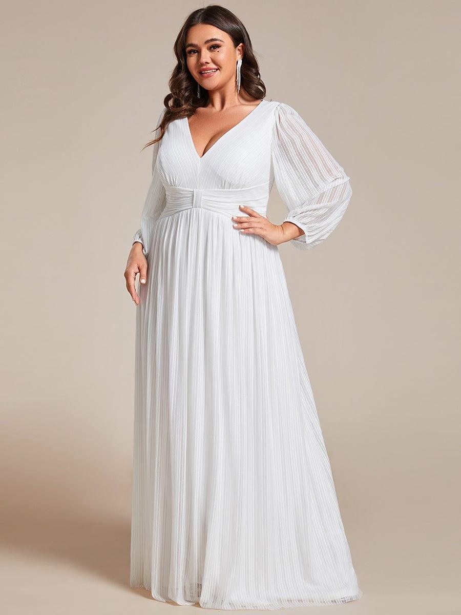 Plus Size Glitter V-Neck Empire Waist Ruched A-Line Evening Dress