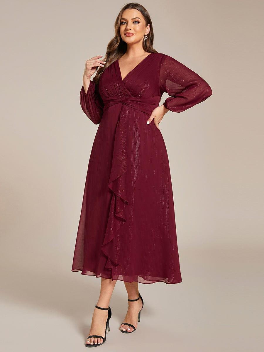 Plus Size V-Neck Twist Knot Formal Dress with Long Sleeves
