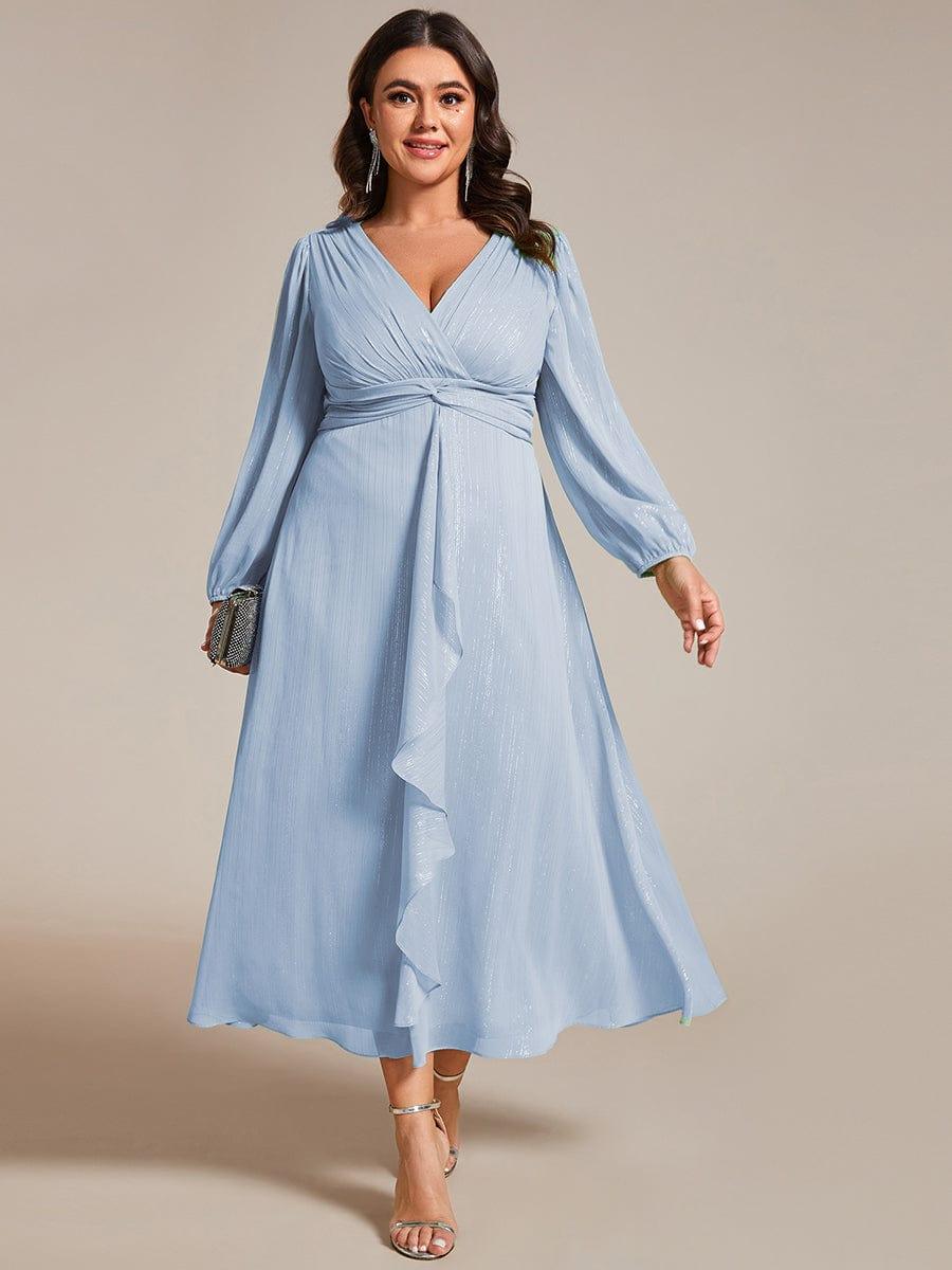 Elegant Sky Blue V-Neck Twist Knot Sleeve Formal Dress#color_Sky Blue