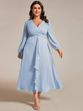 Elegant Sky Blue V-Neck Twist Knot Sleeve Formal Dress#color_Sky Blue