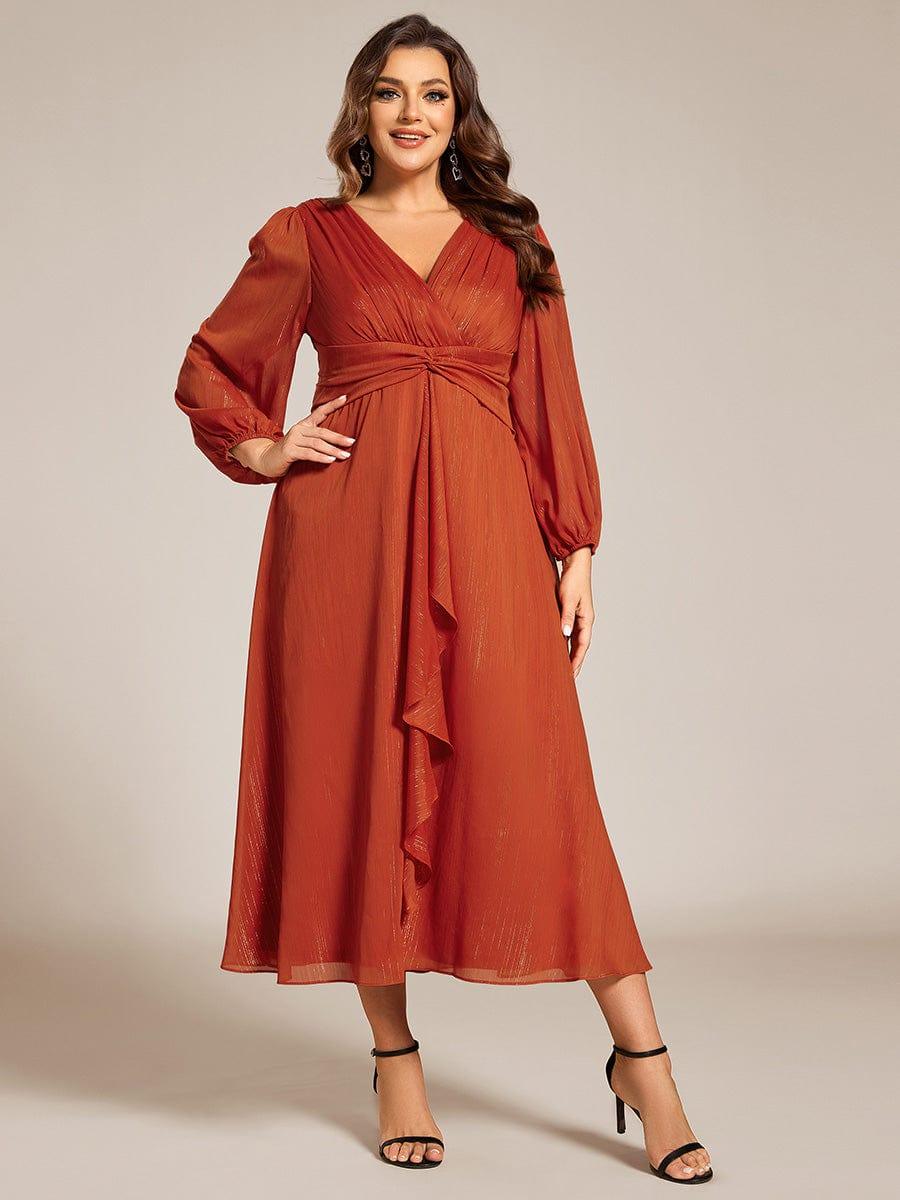 Plus Size V-Neck Twist Knot Formal Dress with Long Sleeves