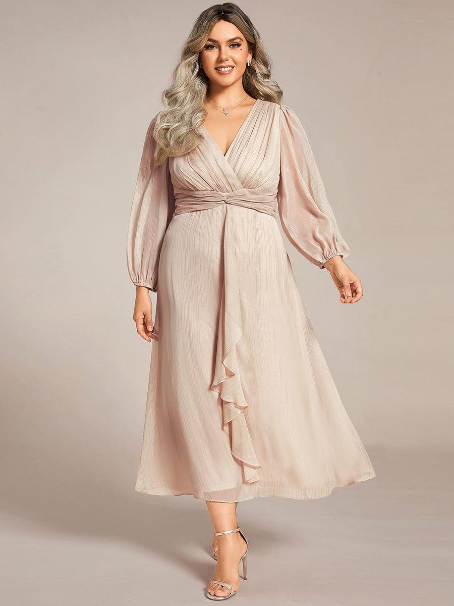 Plus Size V-Neck Twist Knot Formal Dress with Long Sleeves