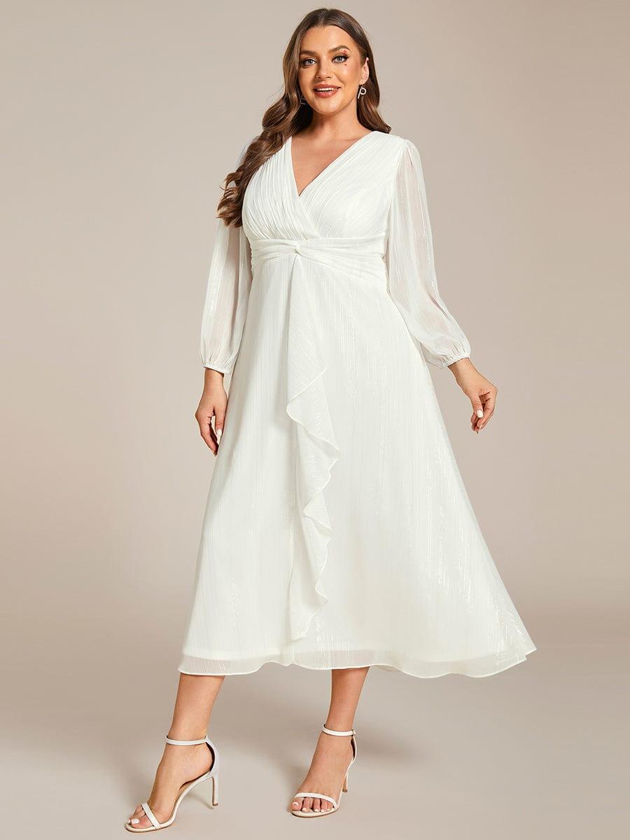 Plus Size V-Neck Twist Knot Formal Dress with Long Sleeves