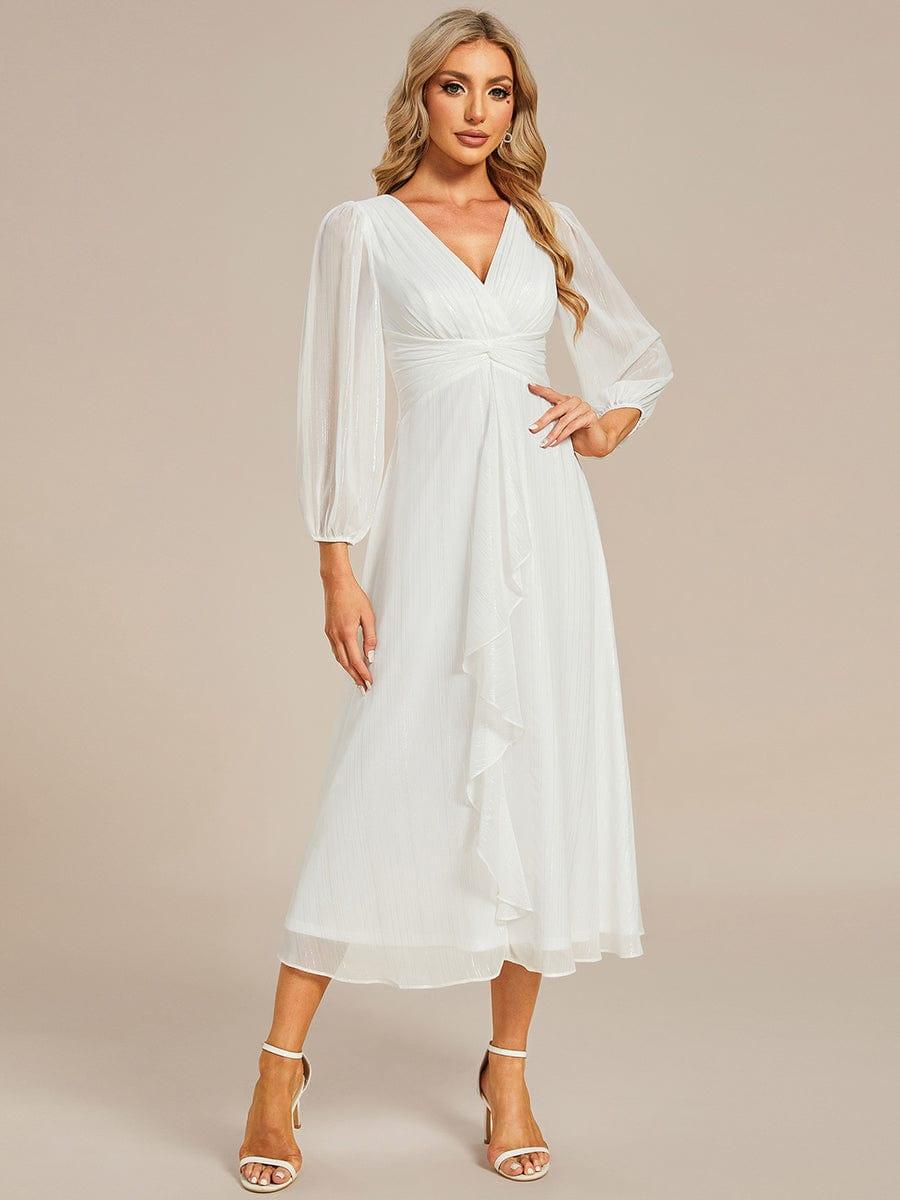 Elegant Sky Blue V-Neck Twist Knot Sleeve Formal Dress