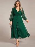 Plus Size V-Neck Twist Knot Formal Dress with Long Sleeves