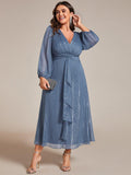 Plus Size V-Neck Twist Knot Formal Dress with Long Sleeves