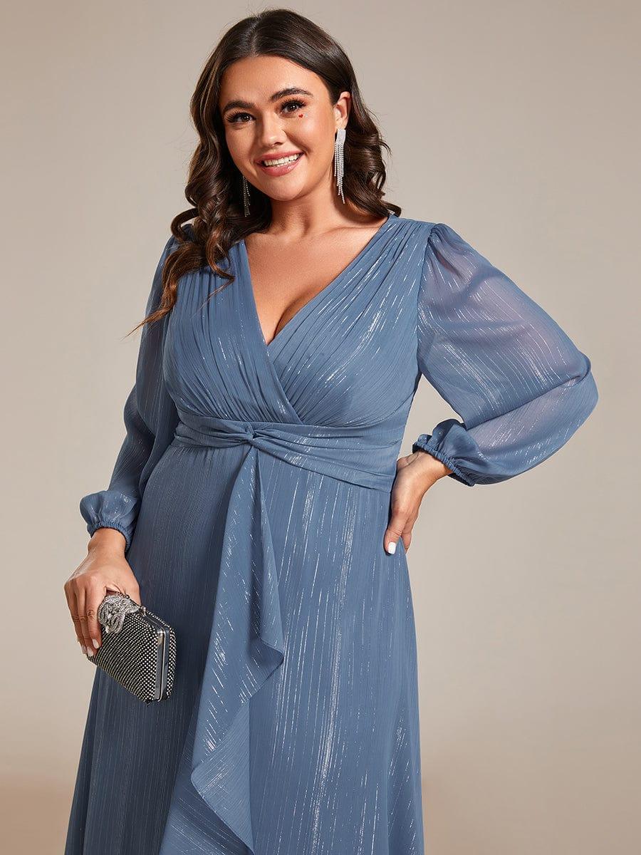 Plus Size V-Neck Twist Knot Formal Dress with Long Sleeves