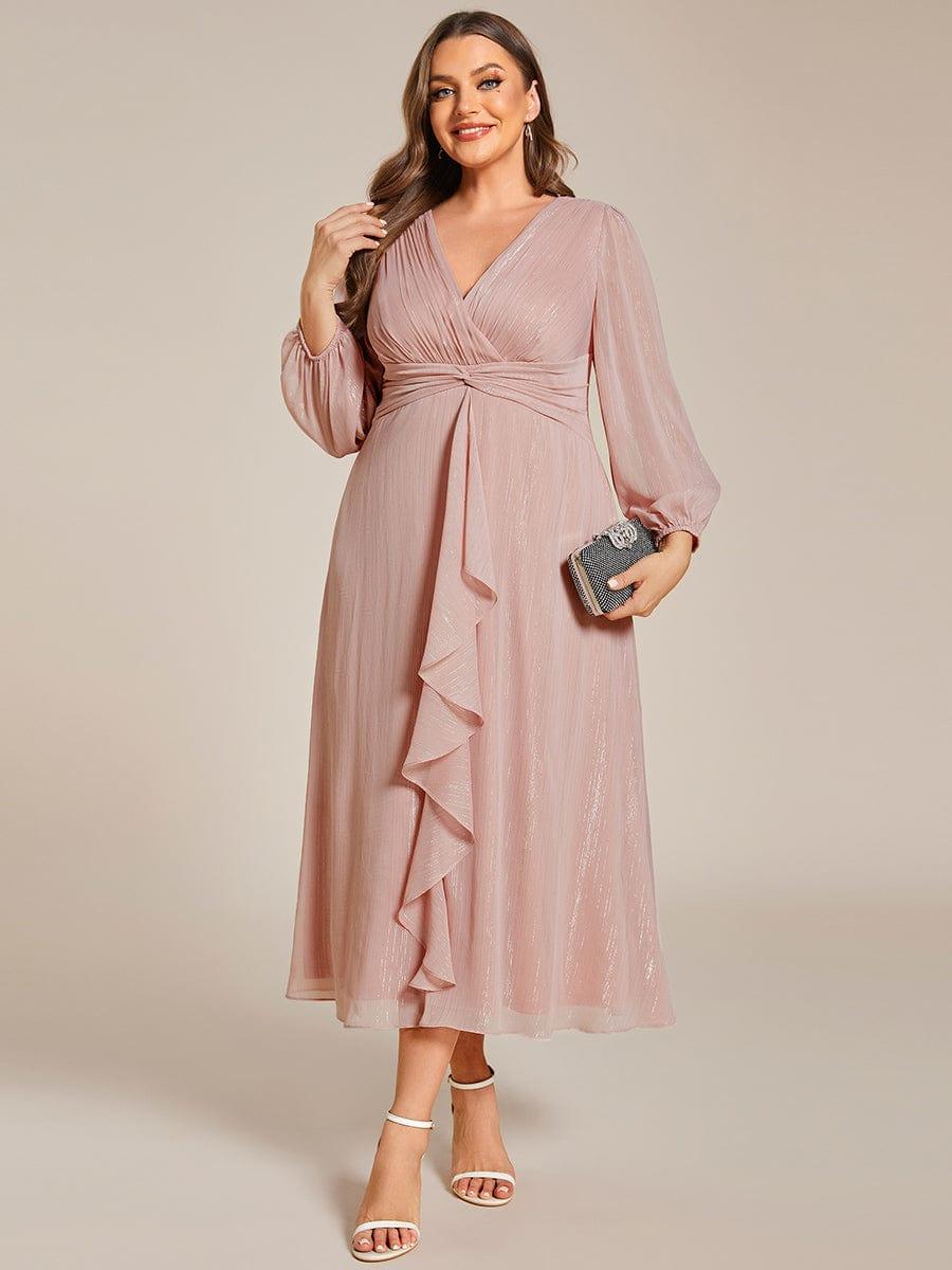 Plus Size V-Neck Twist Knot Formal Dress with Long Sleeves