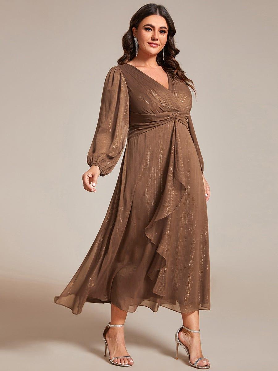 Plus Size V-Neck Twist Knot Formal Dress with Long Sleeves