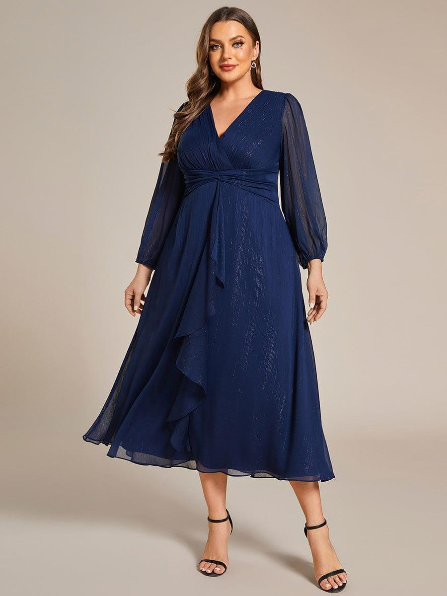 Plus Size V-Neck Twist Knot Formal Dress with Long Sleeves