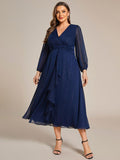 Plus Size V-Neck Twist Knot Formal Dress with Long Sleeves