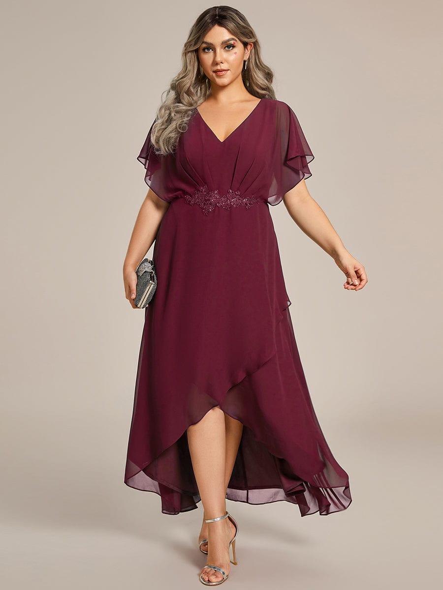 Plus Size V-Neck Applique Formal Dress with Flutter Sleeves