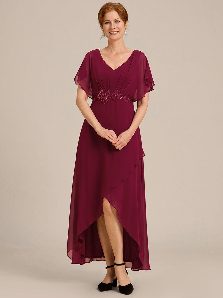Elegant V-Neck Ruffled Chiffon Mother of the Bride Dress