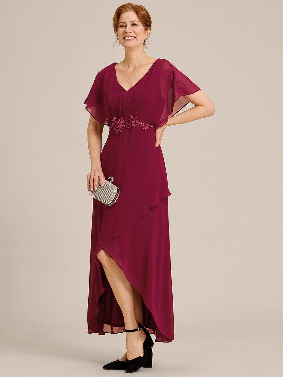 Elegant V-Neck Ruffled Chiffon Mother of the Bride Dress